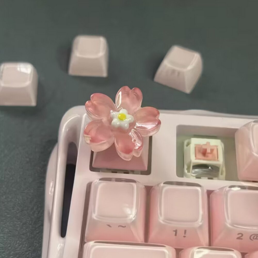 Cute Artisan Pink Flower Sakura Cherry Blossom Keycap - OEM Mechanical Keyboard